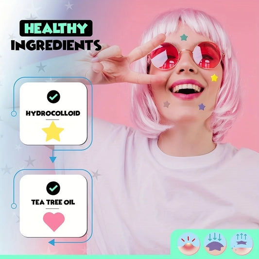 648pcs Multicolor Star Acne Patches - Mixed Color Cute Blemish Cover Invisible Spot Stickers, Pink Box