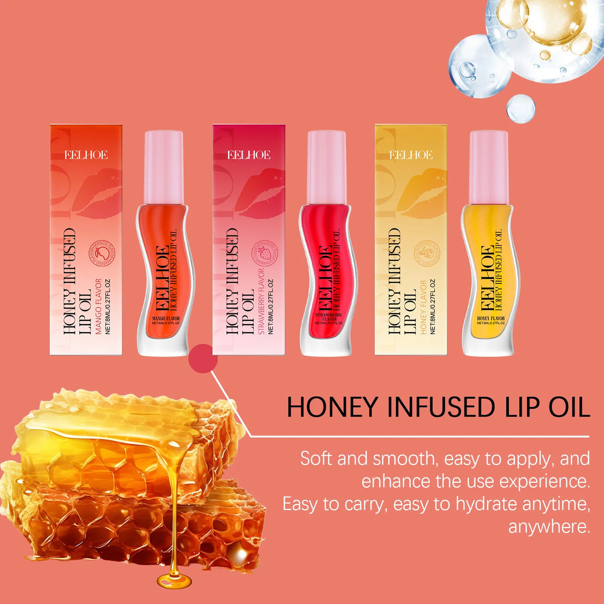 Eelhoe Hyaluronic Acid Lip Moisturizing Oil Series Lasting Shine Non Stick Base Makeup Remove Fine Lines Lips Plumping Essences