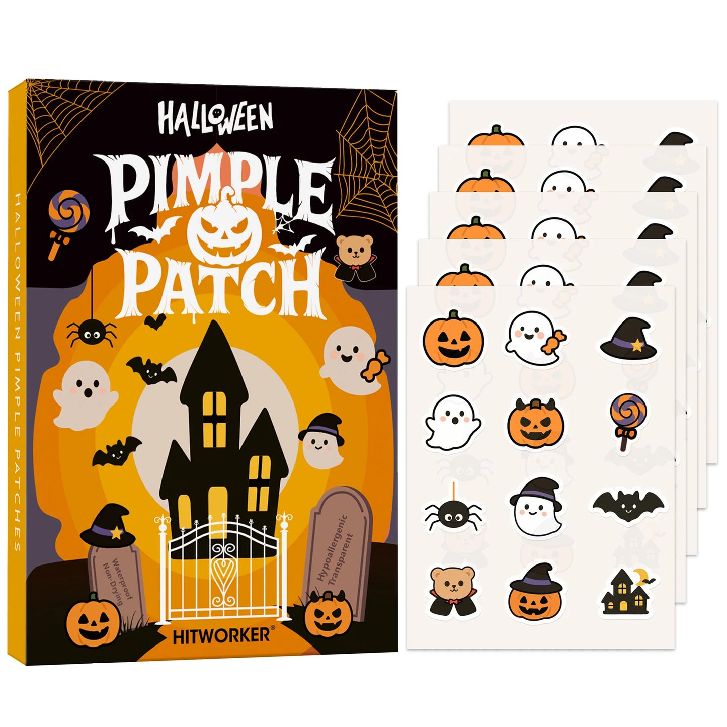 60pcs Acne Patch Halloween Pimple Patches: Invisible & Breathable for Flawless Makeup | Ghost & Pumpkin Designs